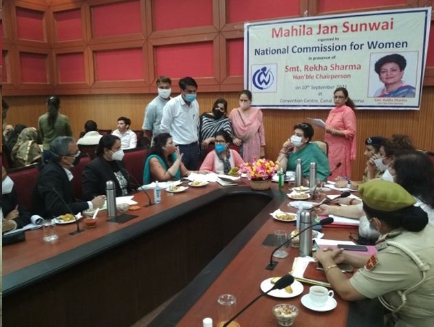 NWC Chairperson Rekha Sharma listens to complaints