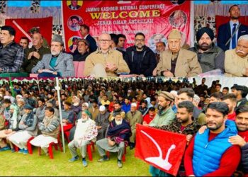 Omar Seek Support for Mian Altaf at election rally in Bontoor, Achbal