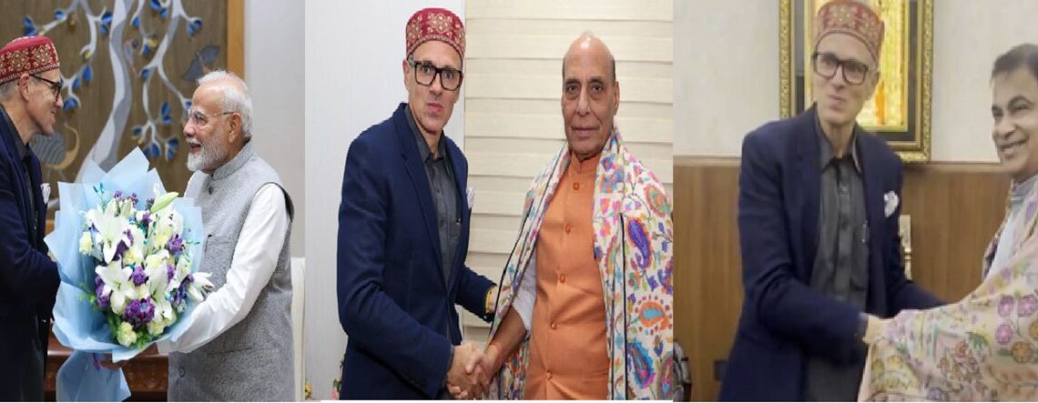 CM Omar meets PM Modi, Def Minister Rajnath, Highways Minister Gadkari in Delhi