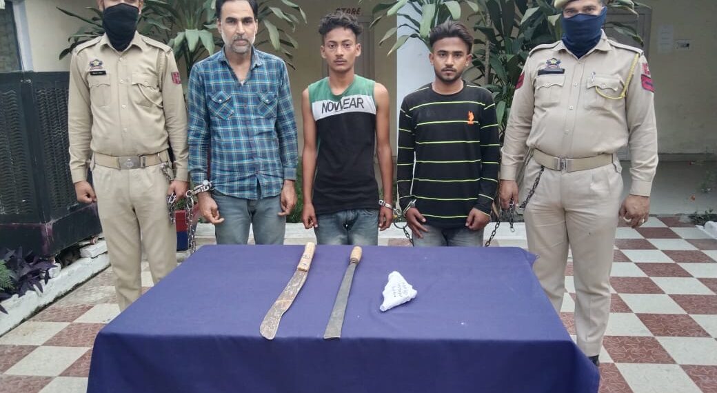 Sharp edged weapons, one desi katta , live bullet recovered at R S Pura, Jammu, 3 notorious criminals arrested : Police