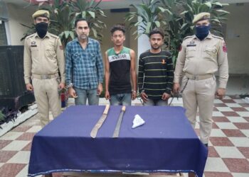 Sharp edged weapons, one desi katta , live bullet recovered at R S Pura, Jammu, 3 notorious criminals arrested : Police