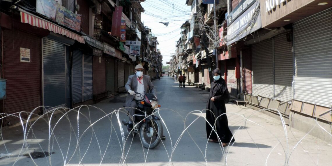 A deserted view of Lal Chowk in Srinagar as authorities imposed 84-hour COVID-19 lockdown