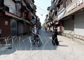 A deserted view of Lal Chowk in Srinagar as authorities imposed 84-hour COVID-19 lockdown