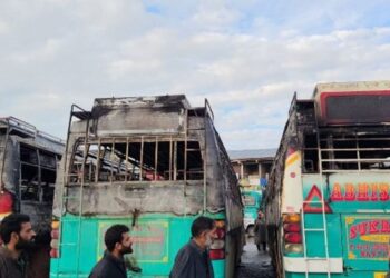 Seven buses damaged in Kupwara Bus Stand fire; losses pegged at ₹1Cr