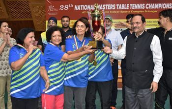 Advisor Bhatnagar witnesses matches of ongoing 28th National Masters Table Tennis Championship at SKISC