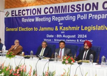 ECI led by CEC Rajiv Kumar along with Election Commissioners Gyanesh Kumar and Dr. SS Sandhu in Srinagar