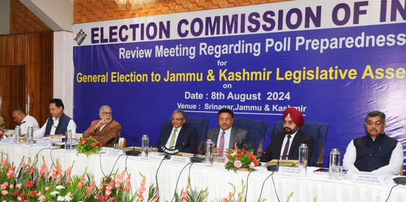 ECI led by CEC Rajiv Kumar along with Election Commissioners Gyanesh Kumar and Dr. SS Sandhu in Srinagar