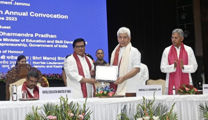 Union Minister Pradhan, LG Sinha, Union MoS Dr Jitendra attend 6th Convocation at IIM Jammu