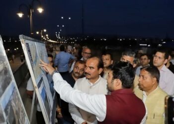Union MoS Ajay Tamta inspects Tawi River front Project in Jammu