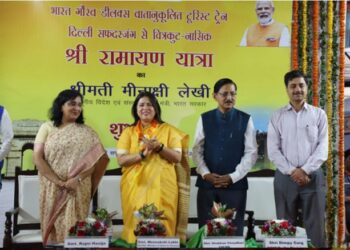 Union MoS Meenakshi Lekhi flags off Bharat Gaurav Deluxe AC Tourist train for Ramayana Yatra” from Safdarjung Delhi