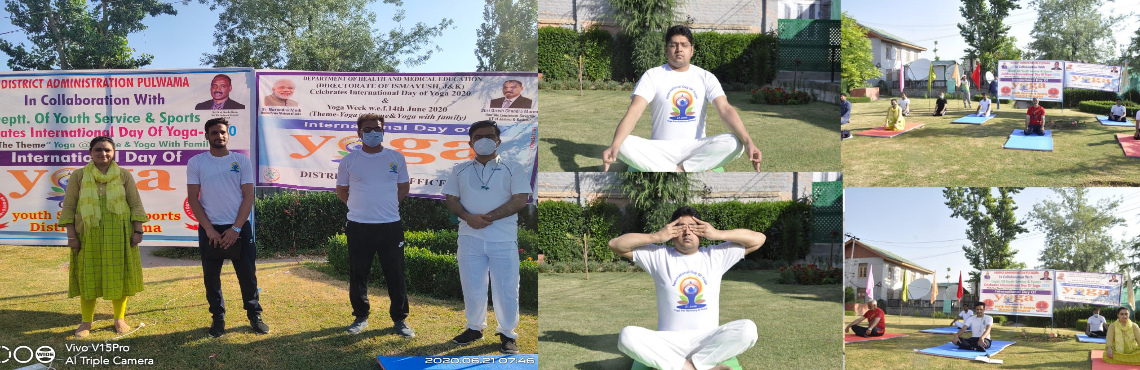 International Yoga day observed in Pulwama  with yoga at homes along with families