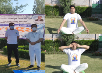 International Yoga day observed in Pulwama  with yoga at homes along with families