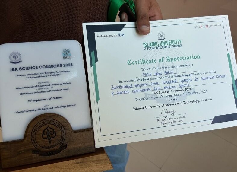 NIT Srinagar Scholar Mohd Iqbal Rather Wins Best Poster Award at J&K Science Congress