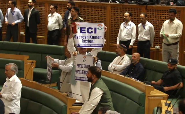 Cong MLAs protest against ECI chief in J&K Assembly, Speaker warns of action