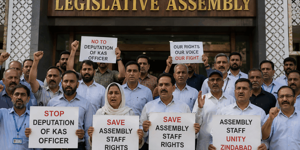*Assembly staff protests against deputation of KAS officer*