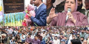 Sakeena Itoo lays foundation for flood protection projects at Guddar Laisoo