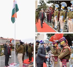 Justice Magrey unfurls National Flag, takes salute at High Court Complex Srinagar