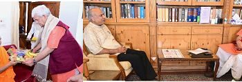 Swami Ji of Sri Yadugiri Yathiraja Mutt, MP Masoodi call on LG in Srinagar