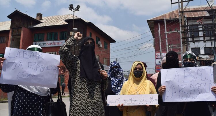 Protest march over the controversial remarks by suspended BJP leaders against Prophet (PBUH), in Srinagar
