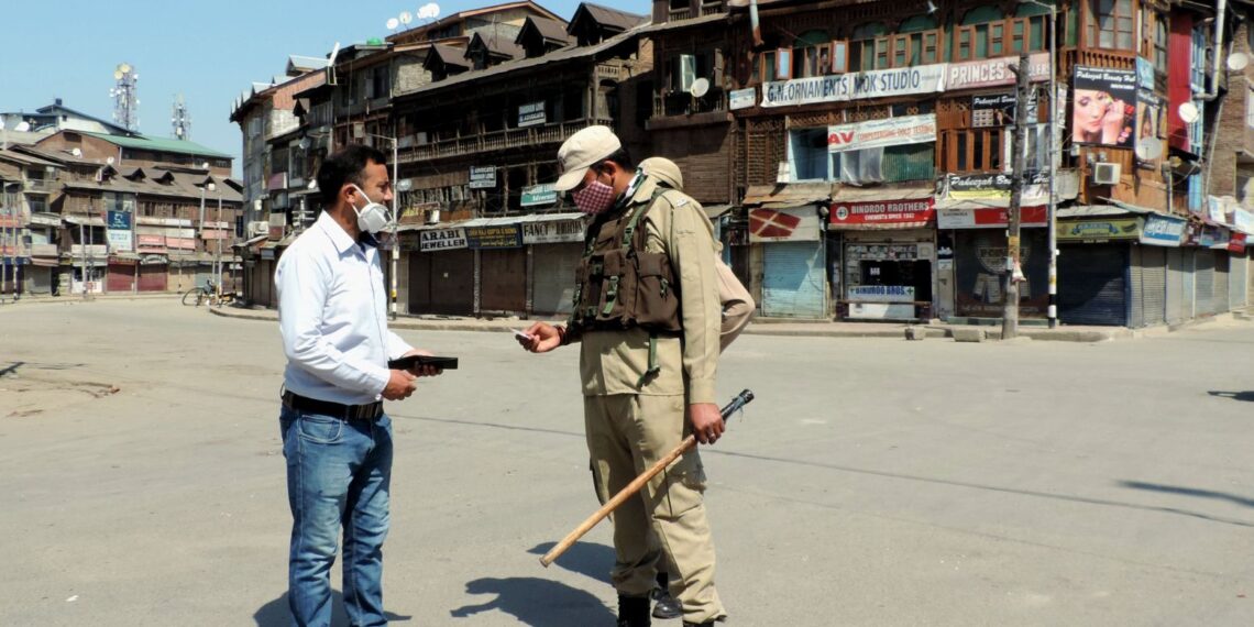 A deserted view of Lal Chowk in Srinagar as authorities imposed 84-hour COVID-19 lockdown