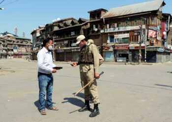 A deserted view of Lal Chowk in Srinagar as authorities imposed 84-hour COVID-19 lockdown