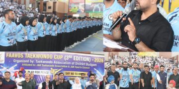 Satish Sharma inaugurates Faavos Taekwondo Cup at Indoor Stadium Budgam