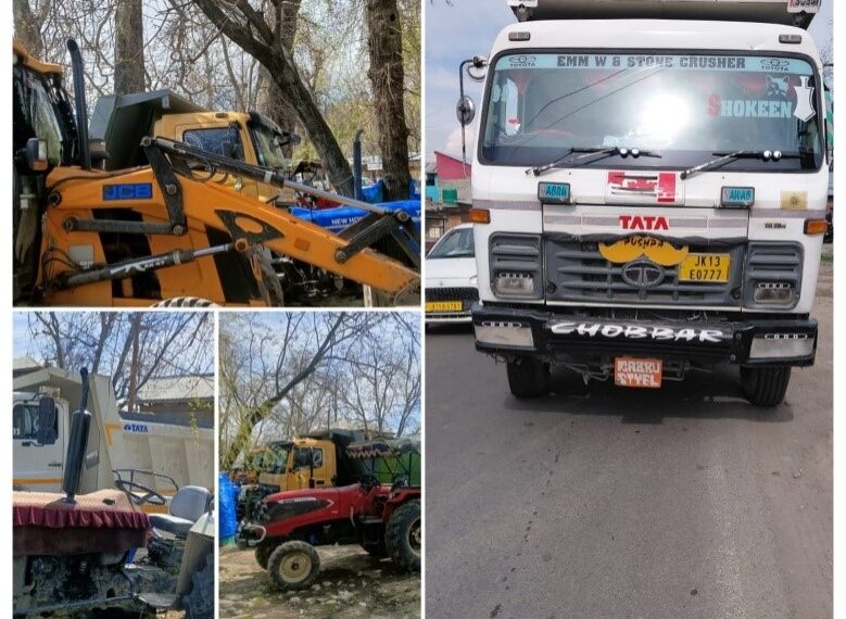 Police seize vehicles, machinery in Pulwama illegal mining crackdown