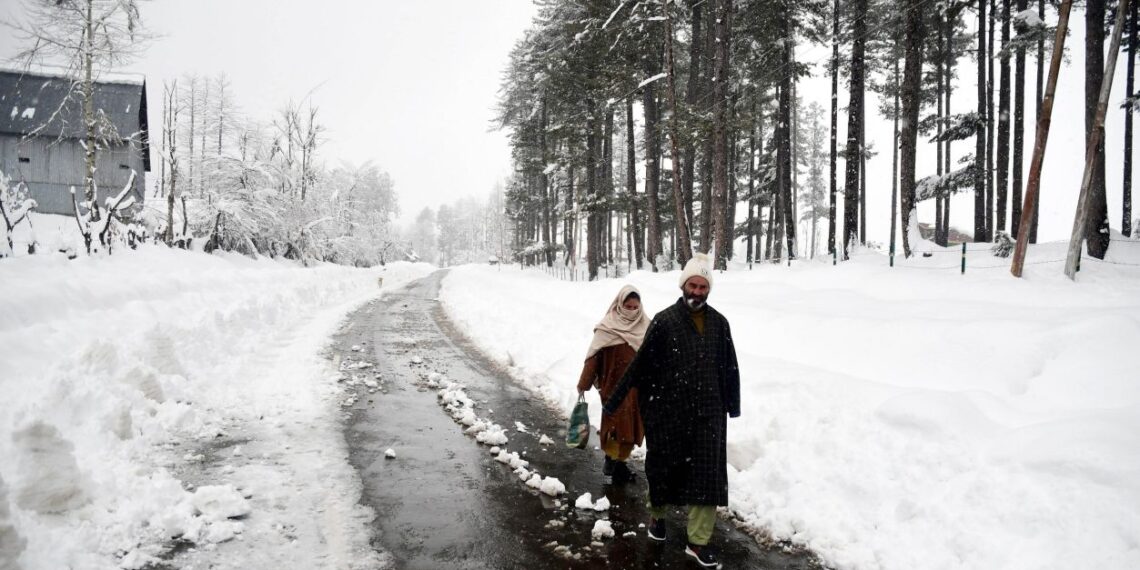 Fresh snowfall in south Kashmir’s Shopian district on Sunday